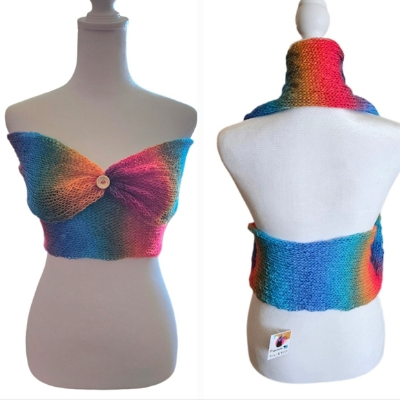 Hand knit Rainbow Crochet Magic Ball Wrap Handmade Multiway Scarf Hat Shaw Vest - Picture 15 of 17